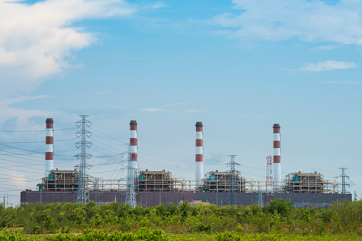 Electric power plant with blue sky