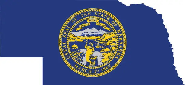 Vector illustration of Flag map of Nebraska, USA