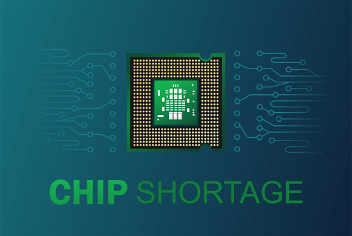 Semiconductor and computer chip supply chain shortage. electronics manufacturing problem concept.