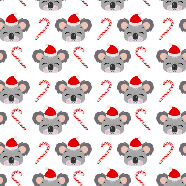 ilustrações de stock, clip art, desenhos animados e ícones de seamless background of christmas koala face - beautiful friendship wildlife nature