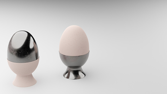 Material mismatch with two eggs in the eggstand. 3D digital render