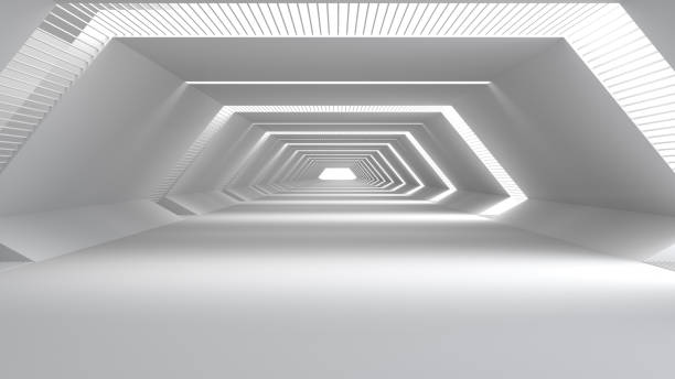 istock 3D rendering of Empty space concrete room and the pathway area indefinitely with the gap and glowing light. Museum space design, the rhythm of the square frame and the gap, Geometric structure. 1344235278