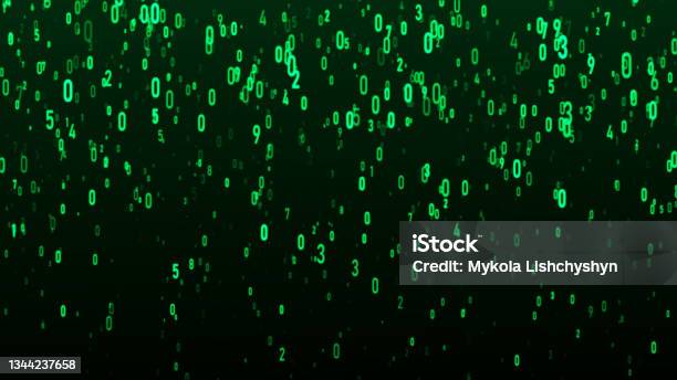 Technology Binary Code Random Falling Digits On Screen Hacked Software ...