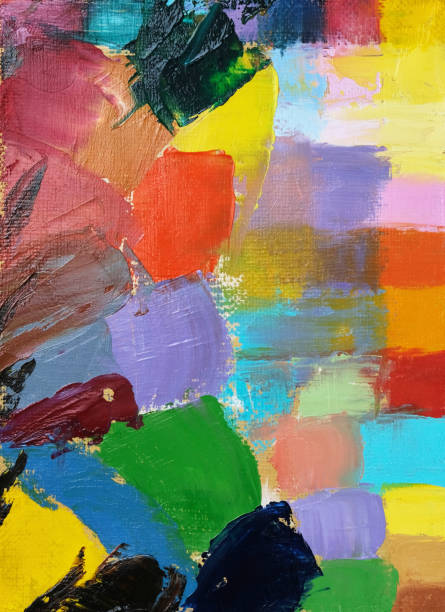 istock Abstract line painting with multicolored brush strokes with oil paints on linen canvas 1344240201