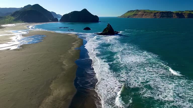 Aerial view of West Auckland coastline in New Zealand