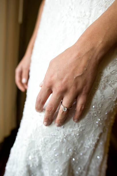 istock Diamond Wedding Ring on Bride's Hand Close-Up Detail 134424209