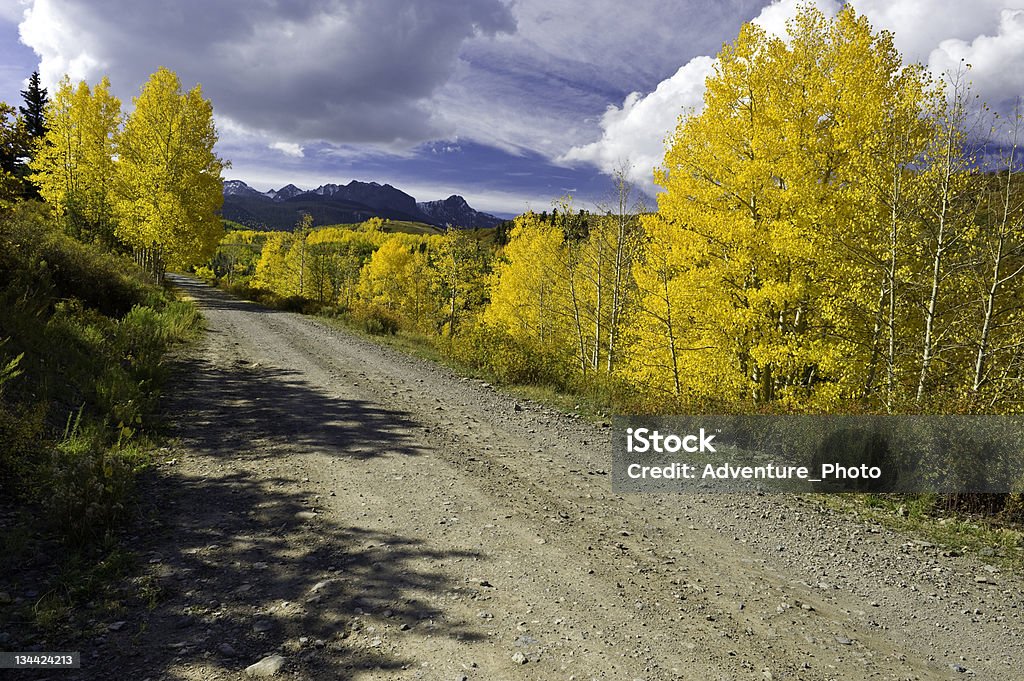 Strada di campagna colori autunnali San Juan Mountains Colorado - Foto stock royalty-free di Ambientazione esterna