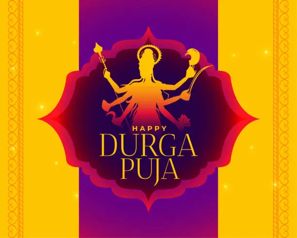 Vector illustration of happy durga puja indian festival yellow card design