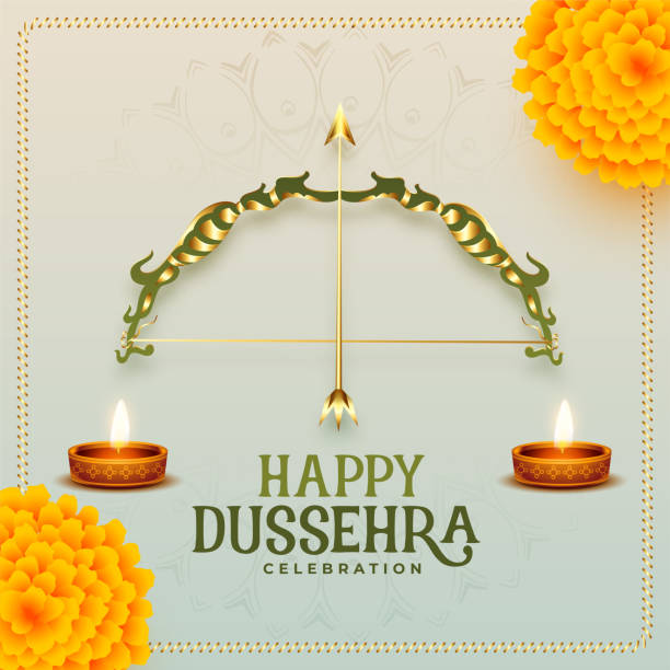 realistisches glückliches dussehra traditionelles festivalkartendesign - dashahara stock-grafiken, -clipart, -cartoons und -symbole