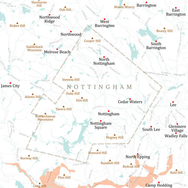 illustrazioni stock, clip art, cartoni animati e icone di tendenza di mappa stradale nh rockingham nottingham vector - saddleback mountain