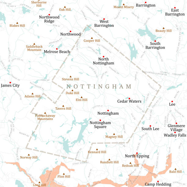 NH Rockingham Nottingham Vector Road Map NH Rockingham Nottingham Vector Road Map. All source data is in the public domain. U.S. Census Bureau Census Tiger. Used Layers: areawater, linearwater, roads, rails, cousub, pointlm, uac10. nottingham stock illustrations