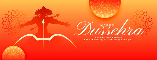 ilustrações, clipart, desenhos animados e ícones de tradicional projeto de banner do festival dussehra - devi