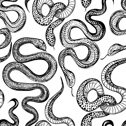 Tattoo snakes seamless pattern. Vintage tattoo background.