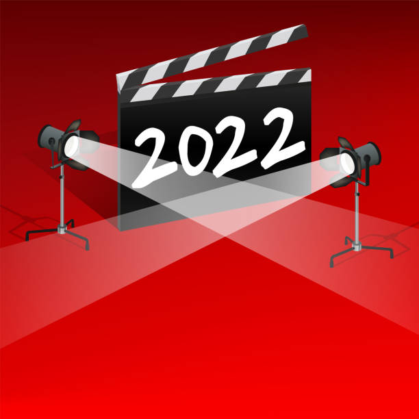 illustrazioni stock, clip art, cartoni animati e icone di tendenza di biglietto di auguri 2022 sul tema del cinema e dei festival cinematografici - venice film festival