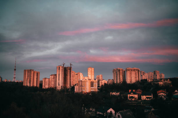 istock Sky pink sunset over Kiev 1344250476