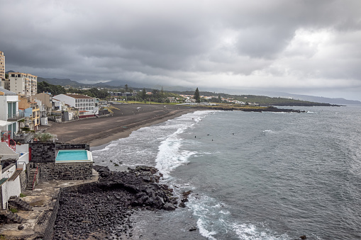 Praia da Vitoria cityscape under the dark sky, Terceira Island, Azores