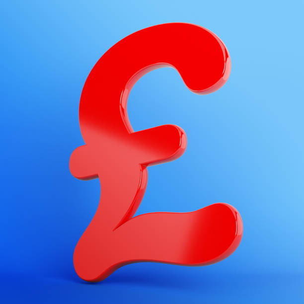 istock Red-colored pound symbol.On blue-colored background. 1344250635