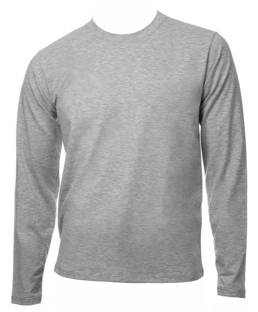 istock Heather grey longsleeve cotton shirt template on mannequin isolated on white 1344255421