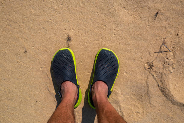 Clog sandals in the desert on a hot day.