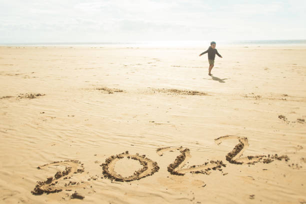 New Year 2022 welcomed with hope, more relaxed and taking a breather. stock photo