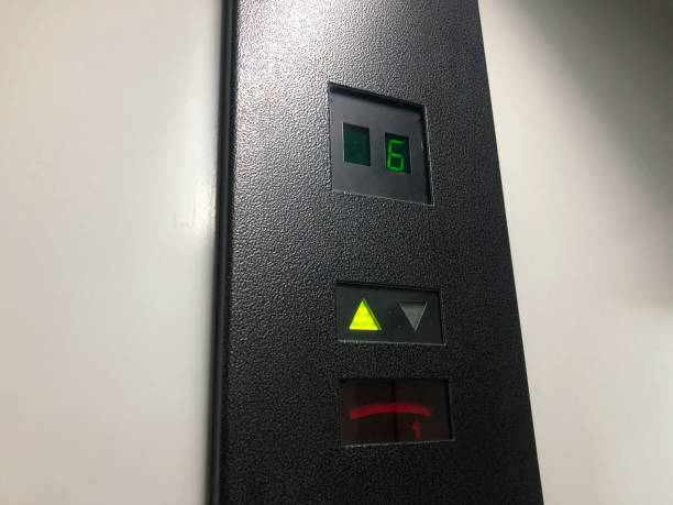 istock Electronic led elevator display showing the lift moving up to the sixth floor. The elevator is equipped with an automatic weight recognition system so as not to overload lift and to use it safely 1344265488