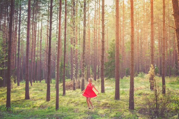 istock Woman dancing in the pine forest 1344269776