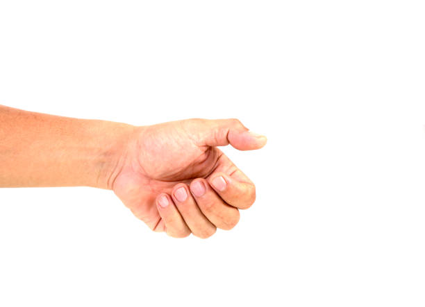 istock Male hand holding something on white backgrounds 1344270360