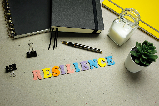 resilience made with colorful felt letters on cardboard background