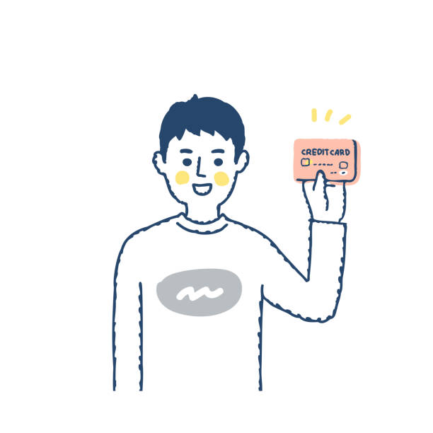 Young man holding a credit card People, youth, cash cards, credit cards, finance solvency stock illustrations