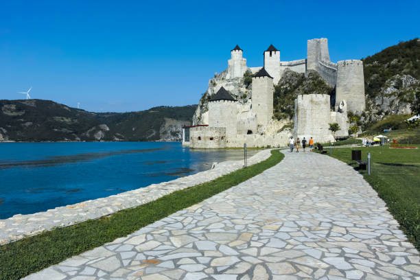 Golubac Fortress at the south side of the Danube River, Serbia stock photo