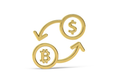 Golden 3d crypto invest icon isolated on white background - 3d render