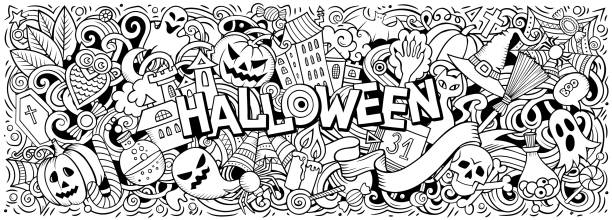 Happy Halloween hand drawn cartoon doodles illustration. vector art illustration