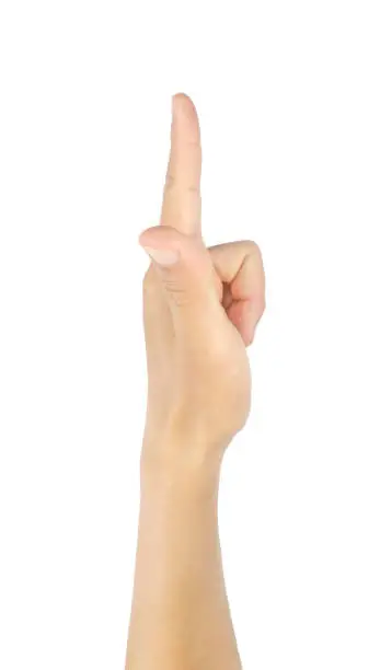 Finger-pointing gesture Left hand and masculine sign Isolated on white background with clipping path.