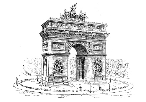 Antique illustration: Arc de Triomphe de l'Etoile, Paris