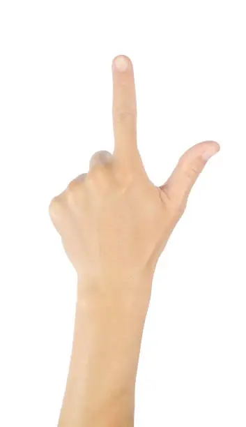 Finger-pointing gesture Left hand and masculine sign Isolated on white background with clipping path.