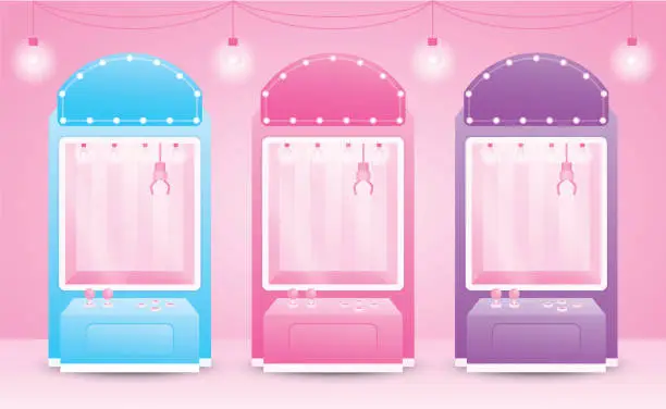 Vector illustration of cute girly pastel claw machine collection