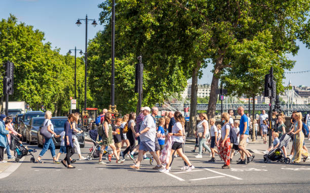 Busy pedestrian crossing in central London