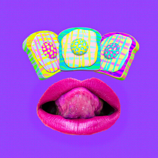 istock Contemporary minimal pop surrealism collage.  Lips and creative fried eggs. Delicious breakfast concept 1344290237