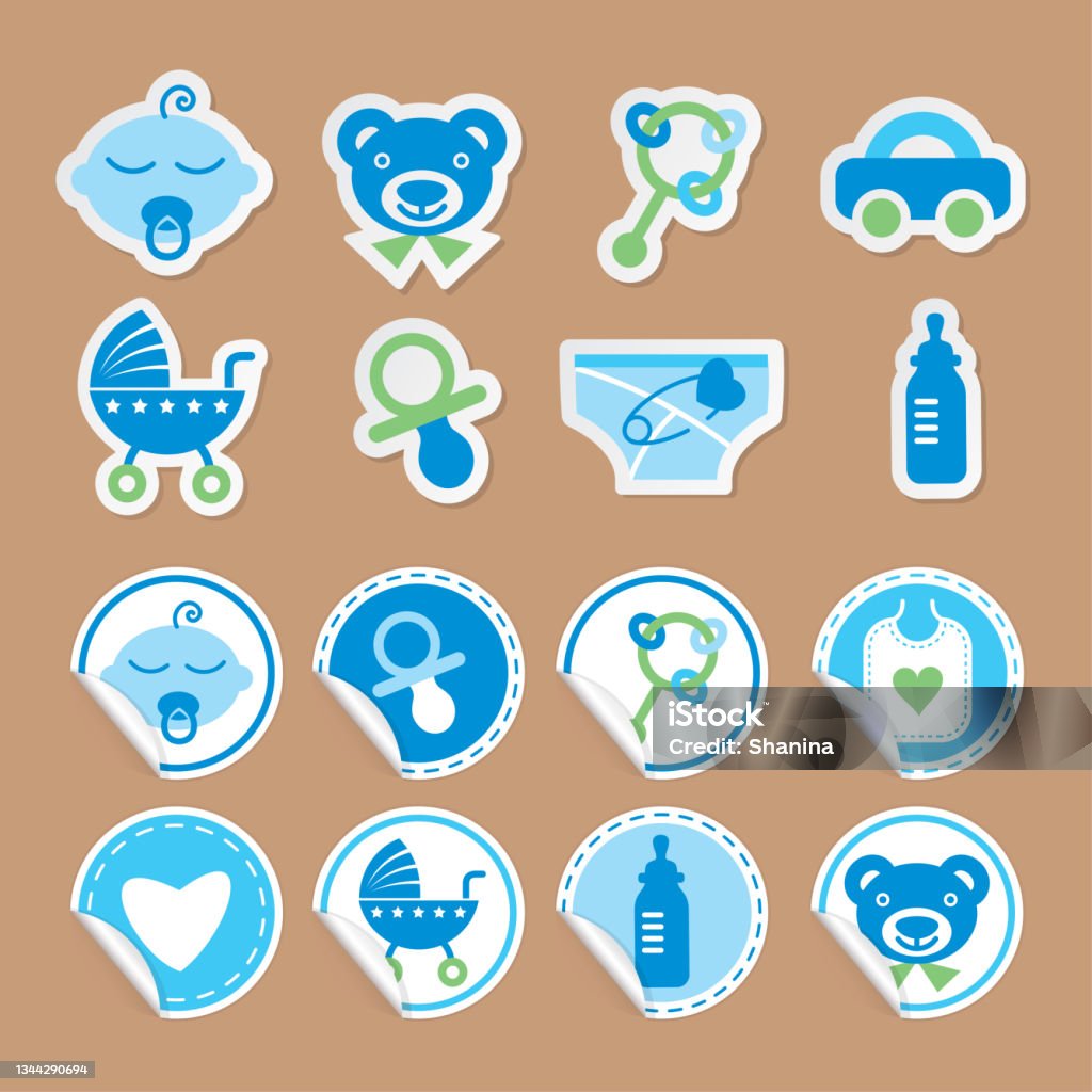 Newborn Baby Boy Stickers Set Stock Illustration - Download Image Now -  Baby - Human Age, Sticker, Diaper - iStock