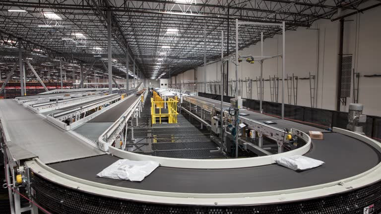 Time Lapse of Packages on Conveyor Belt in Fulfillment Center