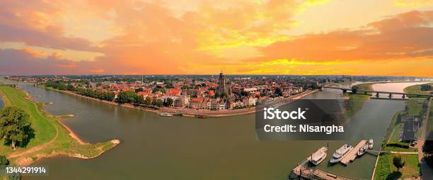 Aerial Panorama From The City Deventer In The Netherlands Stock Photo - Download Image Now