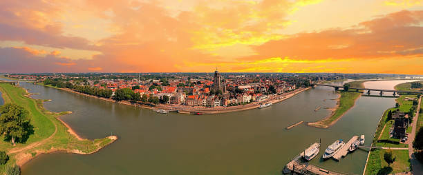 aerial panorama from the city deventer in the netherlands - hanse imagens e fotografias de stock