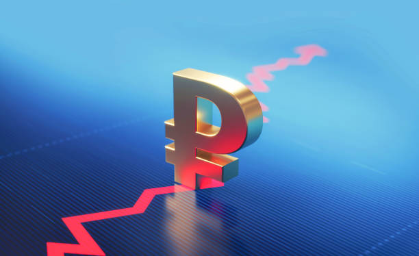 istock Russian Ruble Symbol Standing Over A Financial Graph 1344293241