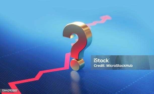 Question Mark Standing Over A Financial Graph Stock Photo - Download Image Now - Uncertainty, Stock Market and Exchange, Economy