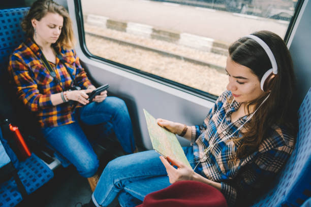 istock Relaxed couple traveling by train 1344294034