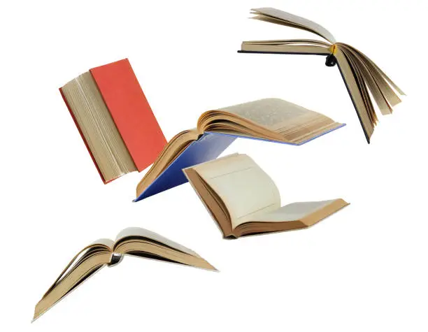 open books in the air isolated on a white background with a clipping path