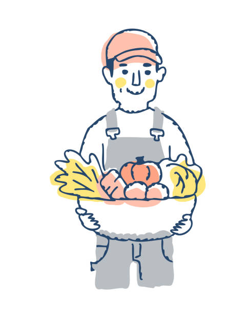 illustrazioni stock, clip art, cartoni animati e icone di tendenza di agricoltore con verdure raccolte - white background freshness spinach vegetable