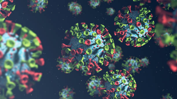 istock Colorful COVID-19 virus on dark background 1344297103
