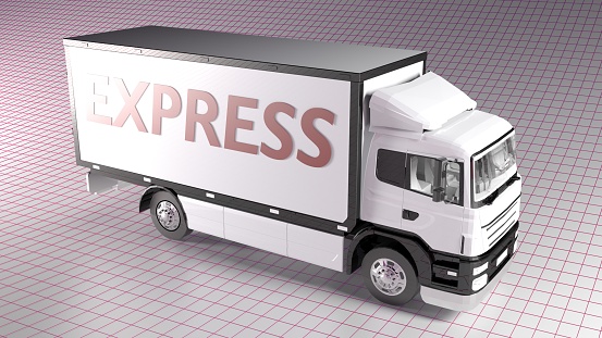White truck with EXPRESS write - 3D rendering illustration