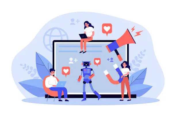 Vector illustration of Team of marketers creating viral social media content